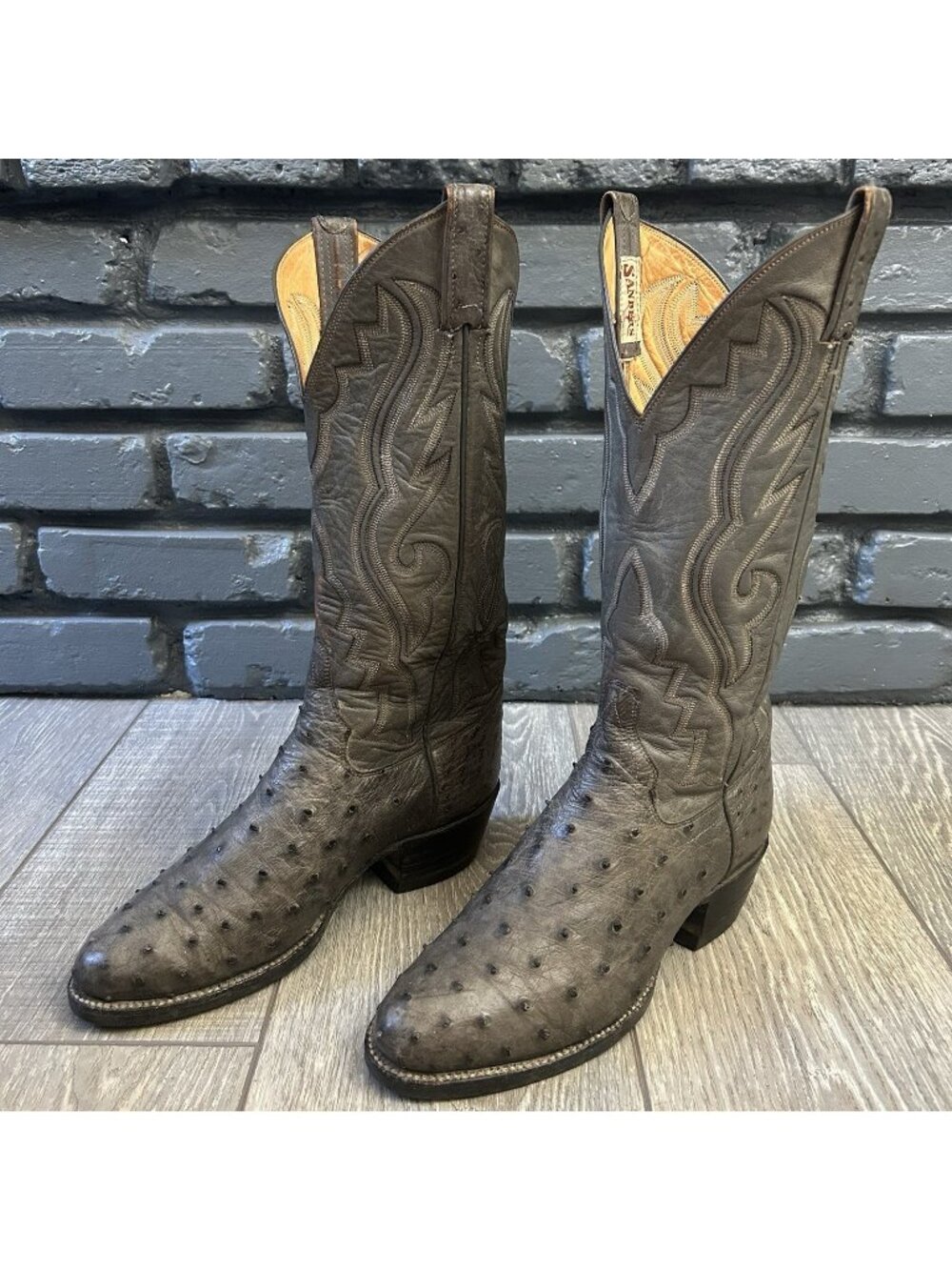 The Sanders Bootmakers Vintage Gray Ostrich Western Cowboy Boots Mens 8 D